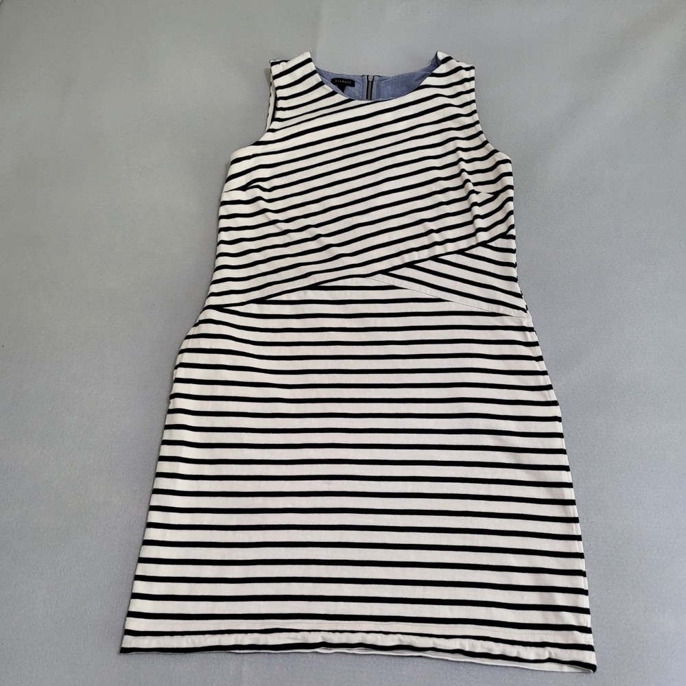 Talbots Classic Striped Sleeveless Dress 100% Cotton Women's Size M Pockets